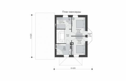 Одноэтажный дом с мансардой, гаражом, эркером, балконом и террасой